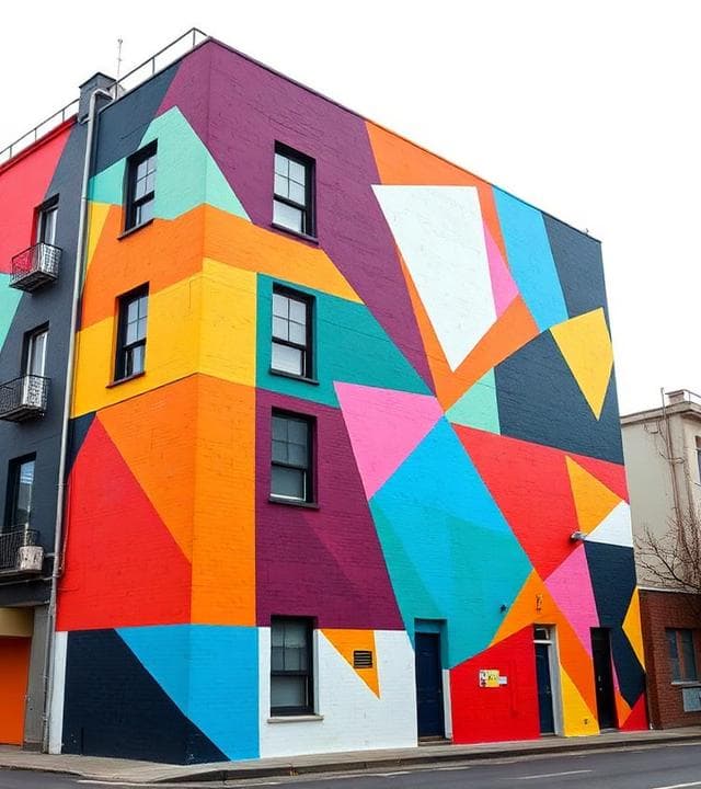 Bold geometric mural style reference